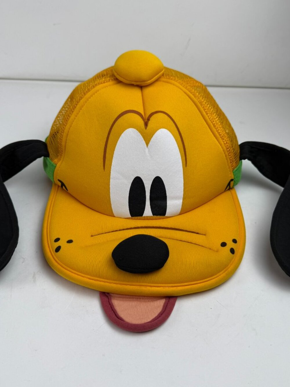 Vintage Disney Pluto Big Face Mesh Snapback Trucker Hat Yellow Foam Plush Ears